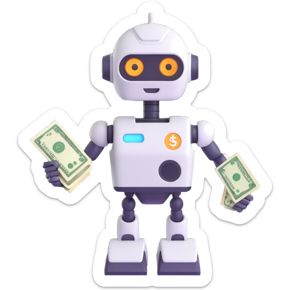 friendly and modern robot mascot for a finance app with subtle money or finance elements sticker