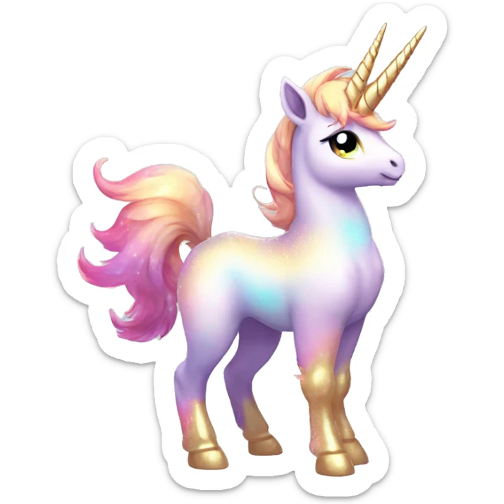 Shiny Sparkly Colorful Fluffy beautiful fantasy unicorn horn Kawaii Ethereal Anthro Sona Fakemon-animal Full Body sticker