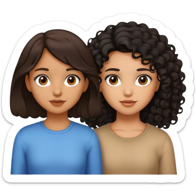 A girl with straight brown hair and a girl with curly black hair sticker