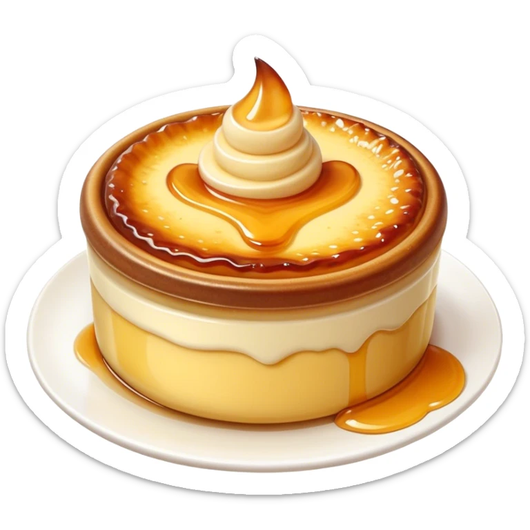 Cinematic Realistic Cr√®me Br√ªl√©e Dessert Emoji, depicted as a rich custard with a perfectly caramelized sugar top rendered with exquisite textures and warm, inviting lighting. sticker