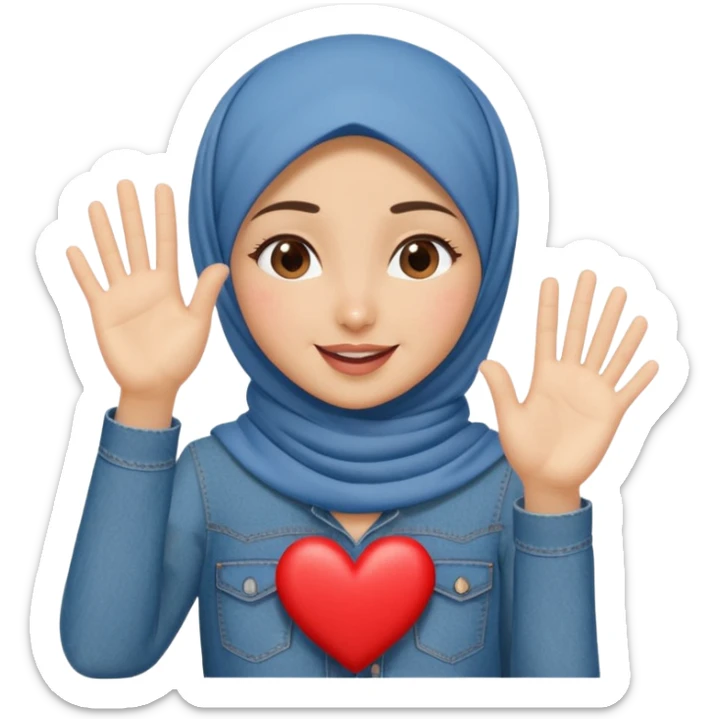 Turkish beautiful finish Konya girl denim hijab and heart dress and wink her hand goodbye  sticker