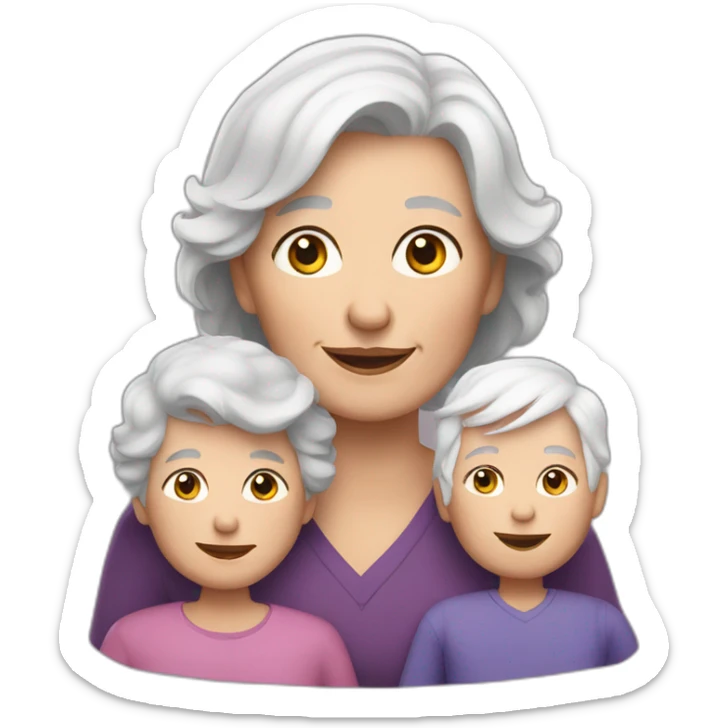 grandmother with white hair and grandchildren with brown hair sticker