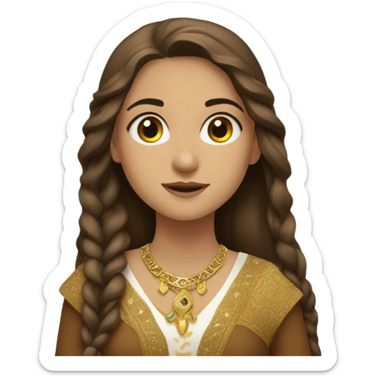  girl emoji in kurdish dress and long brown hair with gold accessories  sticker