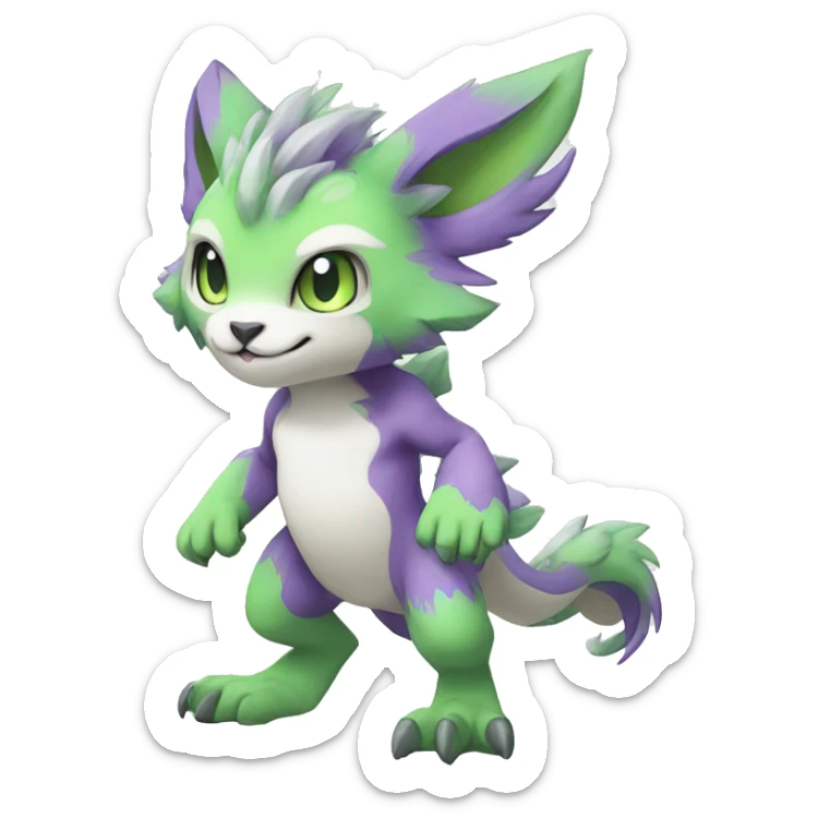 Cute cool green white purple animal hybrid Fakemon full body sticker