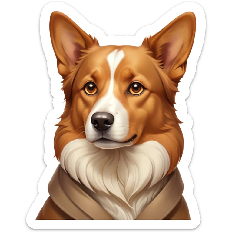 Cinematic Noble Domestic Dog Portrait Emoji, Poised and dignified, with a well-proportioned build and a neatly groomed coat of warm, inviting tones, expressive eyes radiating loyalty and wisdom, Simplified yet sharp and sophisticated features, highly detailed, glowing with a soft, dignified glow, high shine, intelligent and steadfast, stylized with an air of understated charm, focused and attentive, soft glowing outline, capturing the essence of a watchful and confident domestic dog that feels as though it could step out of the screen with effortless authority! sticker