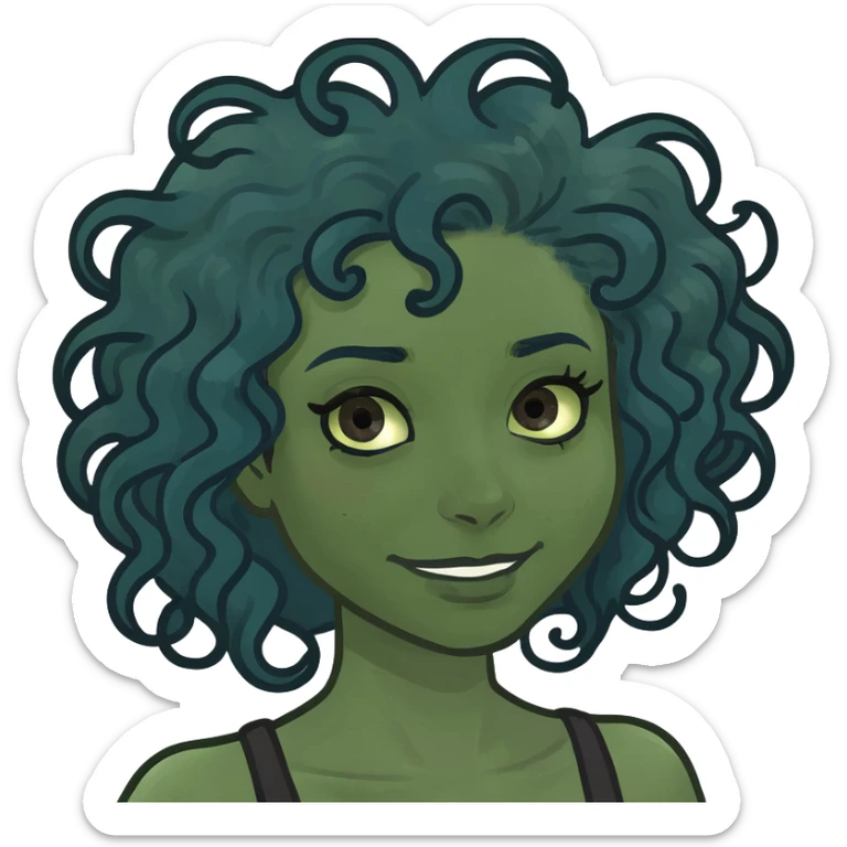 a black girl emoji with curly midnight blue hair and brown eyes sticker