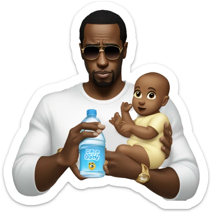 p diddy holding baby oil sticker