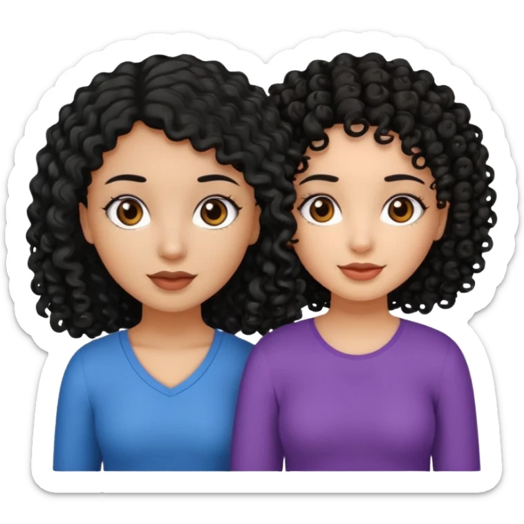 2 girl best friends. One who is African american with black hair and dark brown eyes. one who is white with curly dark brown hair and dark brown eyes. sticker
