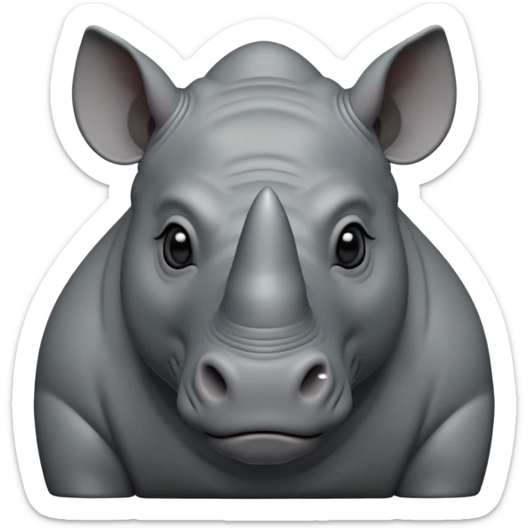 cinematic-noble--rhinoceros-portrait-emoji,slate-grey-hide--poised-and-regal,-with-a-massive,-powerful-build-and-a-thick, -deep-set-soulful-piercing-eyes,-simplified-yet-sharp-and-sophisticated-features,-highly-detailed,-large-black-eyes, zoomed out showing shoulders sticker