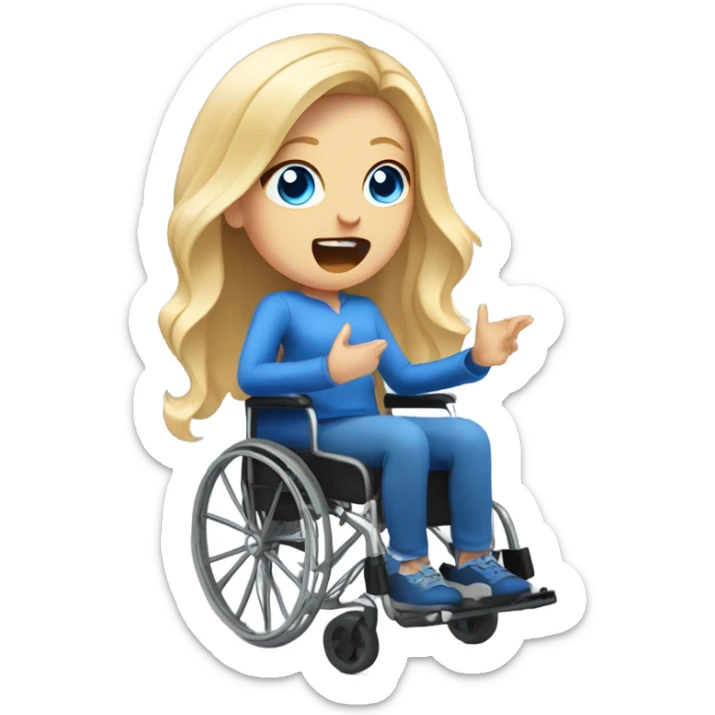 Screaming white girl with blonde hair and blue eyes in wheel chair taking selfies sticker