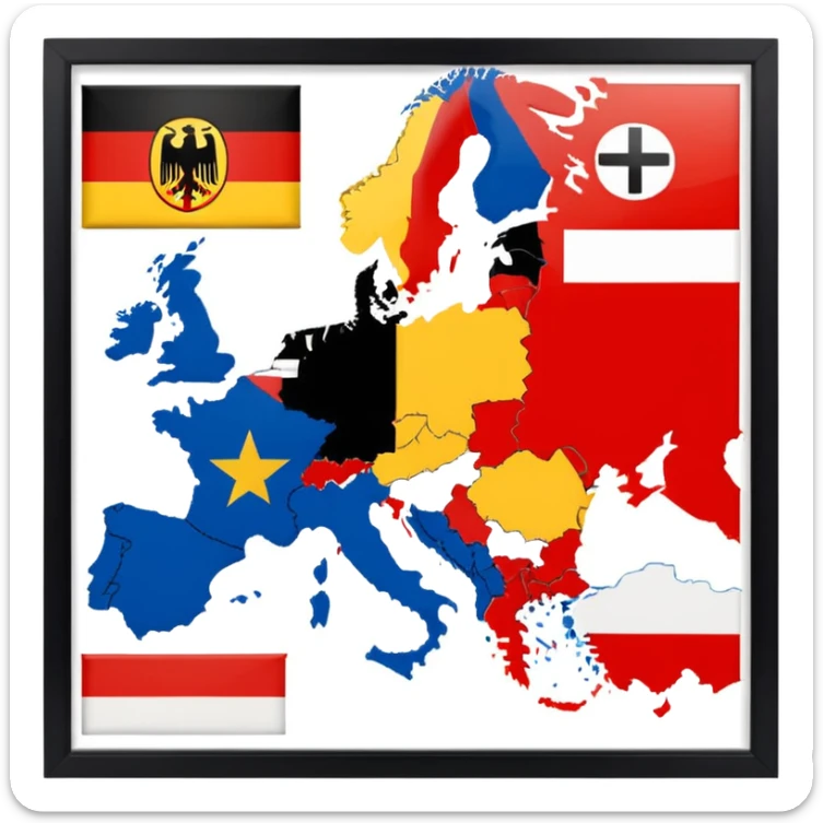 Germania divisa con bandiera L: US sud-ovest (Monaco, Francoforte), UK nord-ovest (Amburgo, Colonia), URSS est (Berlino Est, Dresda), France sud-ovest (Stoccarda, Friburgo) sticker