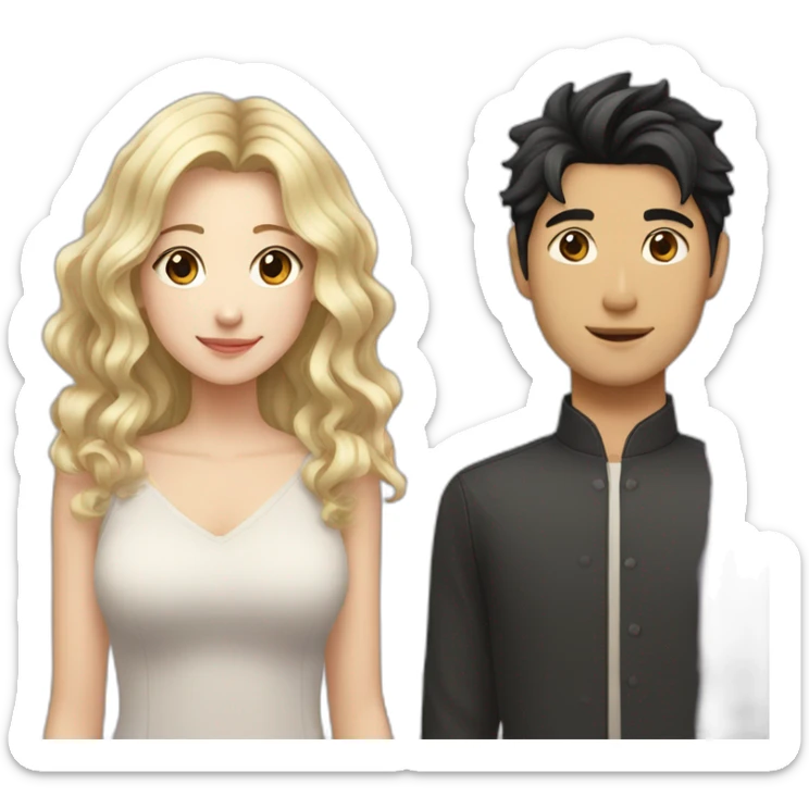 blonde wavy hair girl and japanese boyfriend with dark hair sticker