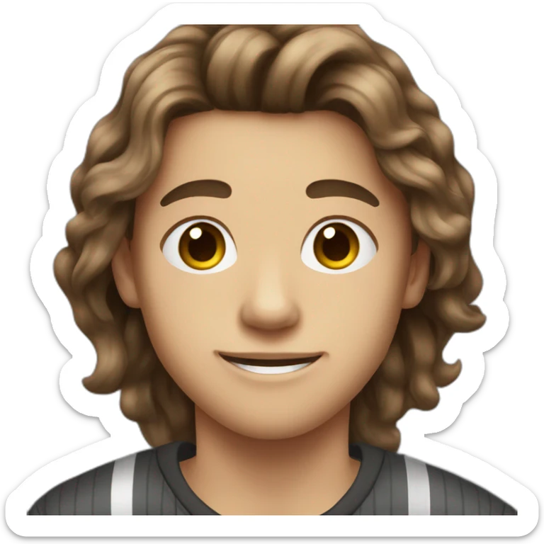 teenager boy brown long wavy hair and dark gray striped sweater sticker