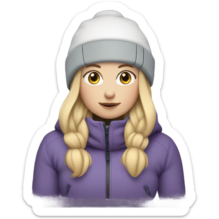 Chubby female long blonde hair skier with purpley-grey jacket and black pants sticker