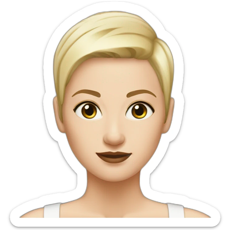 white woman green brown eyes shaved hair on one side blond short hair on other side sticker