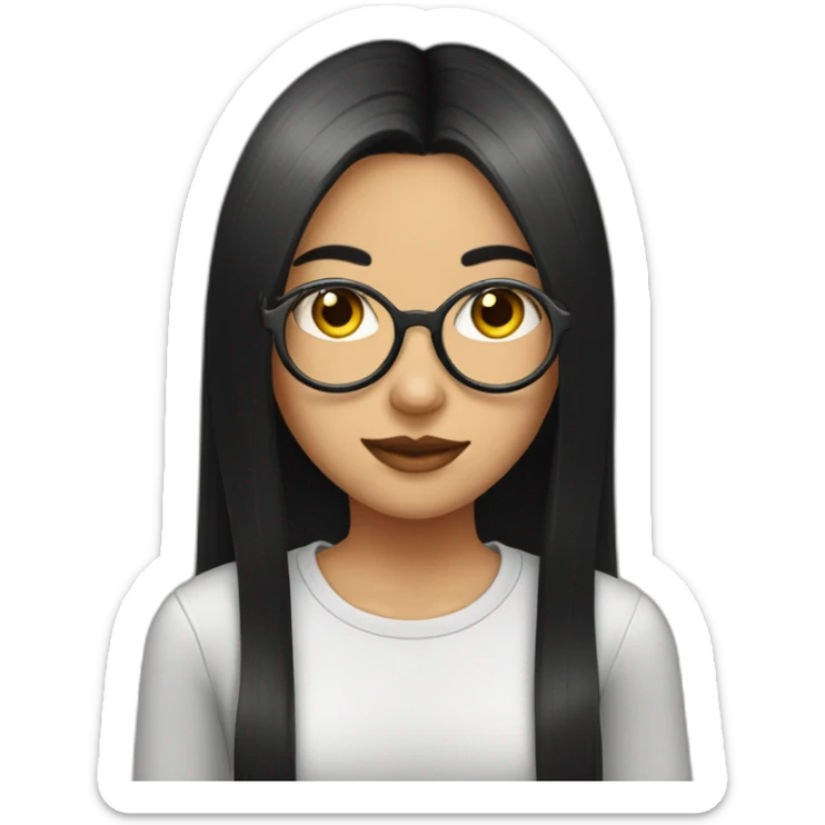 Girl with metal spectacles, black long straight hair, ear piercings sticker