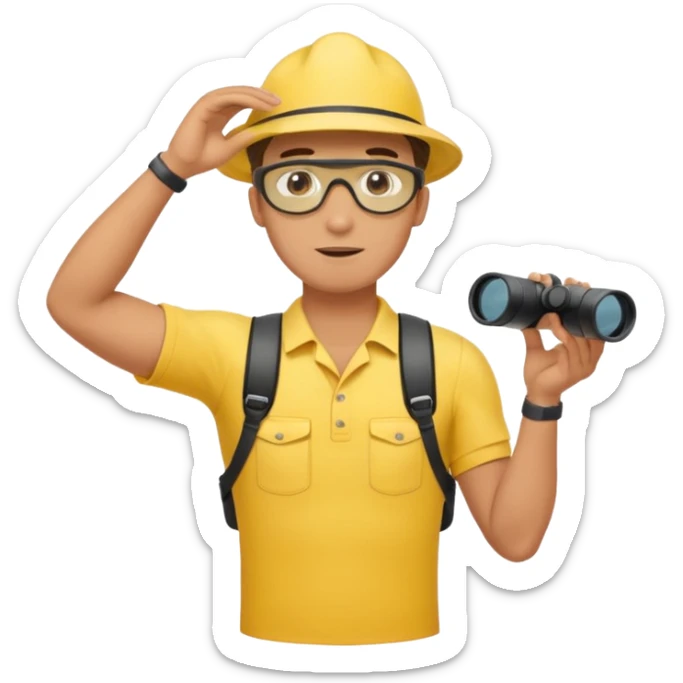 Male lifeguard – yellow shirt, binoculars in hand, scanning the sea, full body sticker
