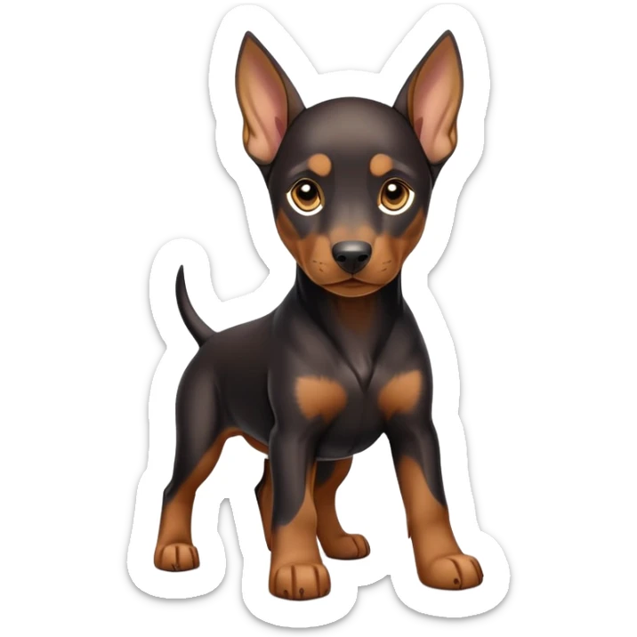 cinematic-noble-doberman puppy-full body-emoji on all fours,-poised-and-regal,-with-a-strong,-athletic-build-and-a-lustrous,-well-groomed-black and tan fur,-deep-set-soulful-brown-eyes,-simplified-yet-sharp-and-sophisticated-features,-highly-detailed, sticker