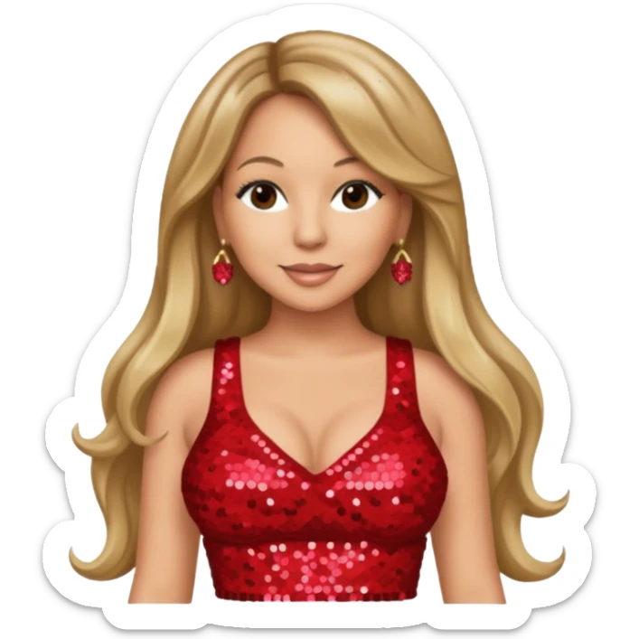 Mariah Carey with long dark blonde hair, red sequin crop top sticker