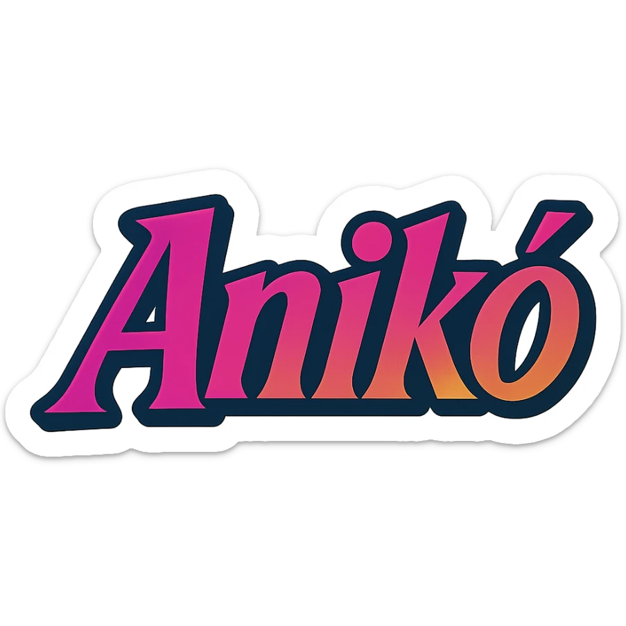 The name 'Anikó' in a thick, colorful, edgy, youthful, elegant font, text only, no emoji, transparent background. sticker