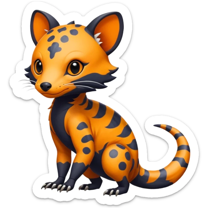 Rare warm-colored exotic cute epic aesthetic colorful Salandit-Civet-species-Fakemon-hybrid-creature, with markings, full body sticker