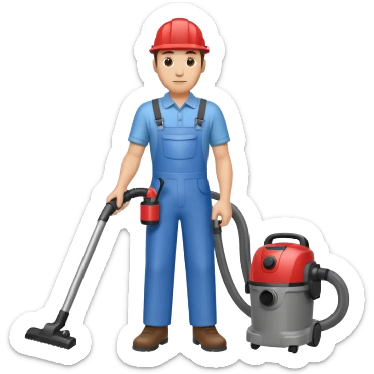 técnico de limpieza hombre sujetando la manguera de una aspiradora de agua sticker