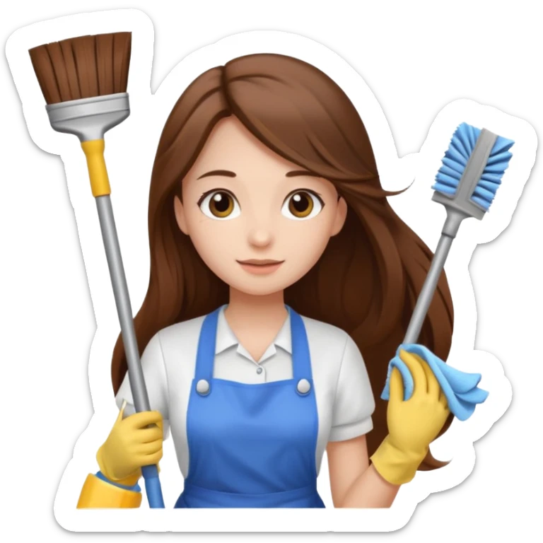 beautiful girl with long brown hair cleaning sticker