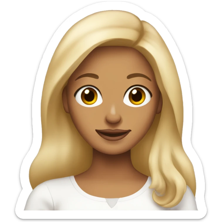 Blonde woman with tan skin wearing white top holding a blonde long haired dachund sticker