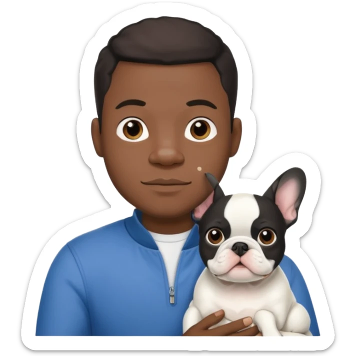 hombre médico de color de tez negra que sostiene un bulldog francés blanco sticker