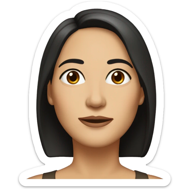 Middle-aged woman, black medium-long length hair, tan skin, aquiline nose, thin lips, dark brown eyes, medium thin brows, oval face sticker