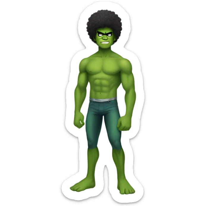 1 full-body Afro green male teenager shirtless in a green superhero costume of the Hulk. sticker