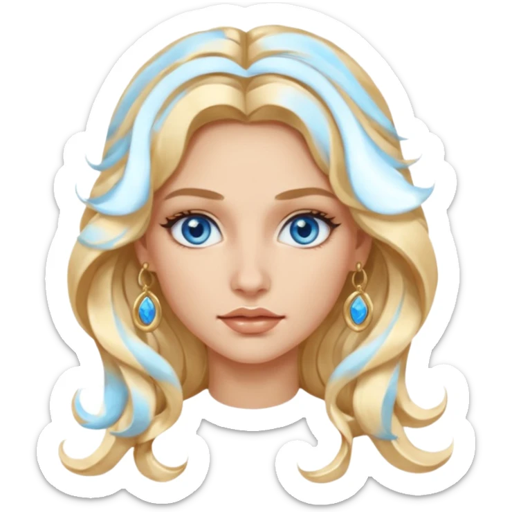 Attractive Greek woman with a wide face, baddie look, Long wavy blonde hair and gold hoop earrings and blue eyes sticker