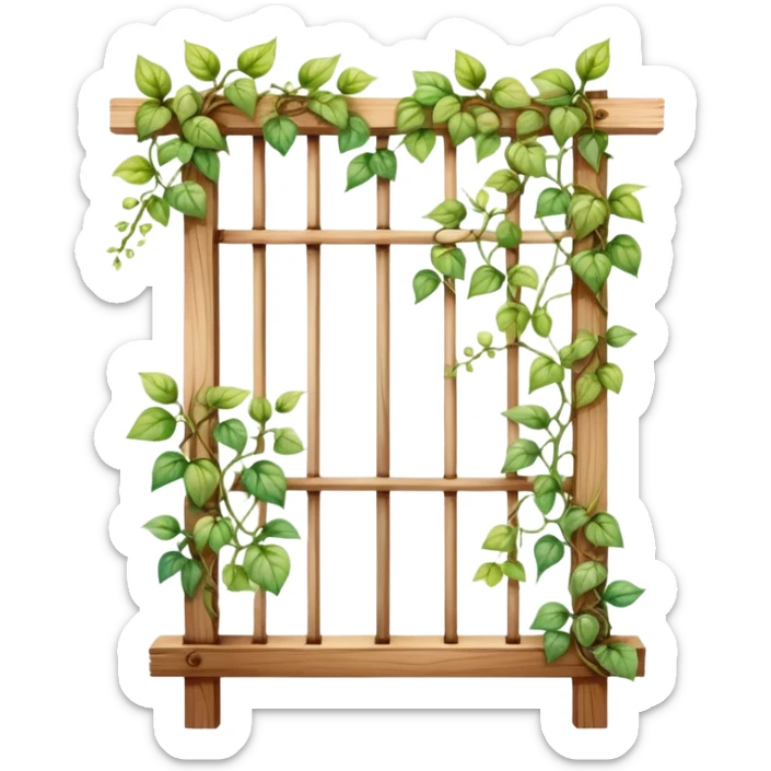 A delicate vine plant climbing a wooden trellis, painted in watercolor with soft gradients and organic details.
 sticker