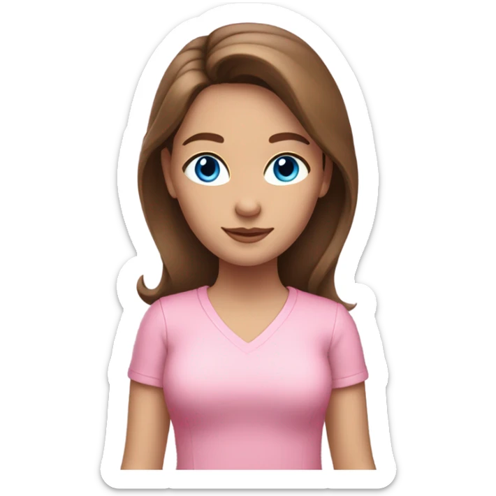 Make a girl with brown hair and blue eyes in a pink outfit sticker