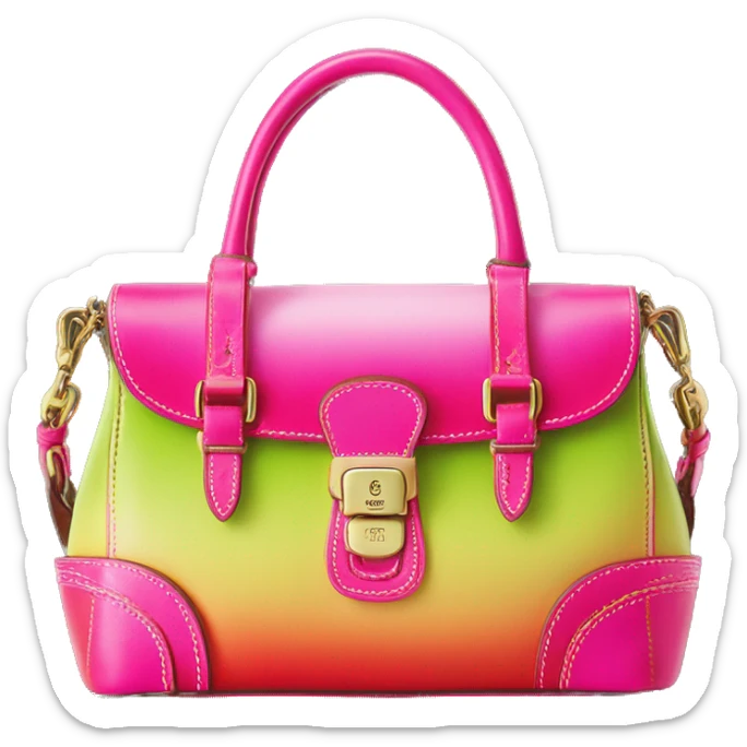 Realistic hot pink to lime green ombre Dooney and Bourke satchel purse without strap. sticker