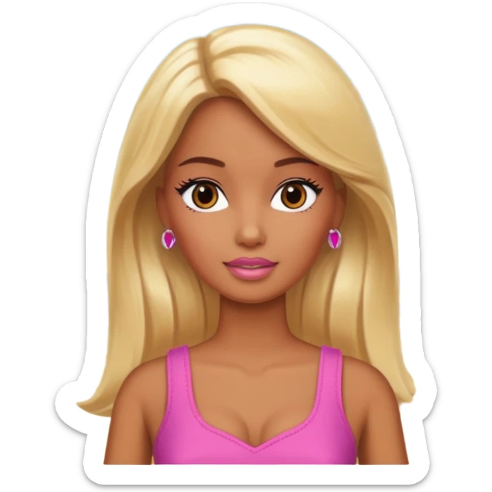 Brown skin blonde hair barbie in front of beach  sticker