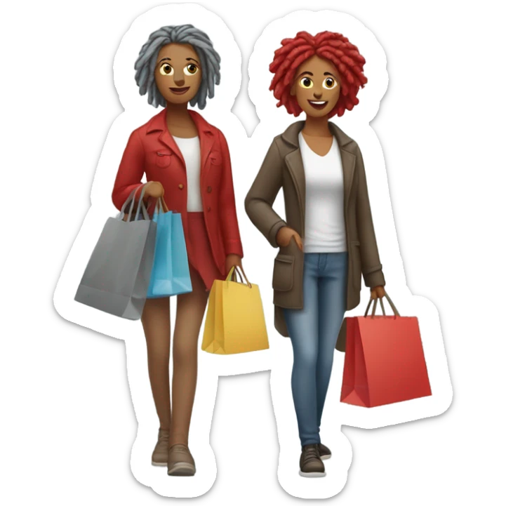 Brown woman with red locs and fair woman with gray locs shopping  sticker