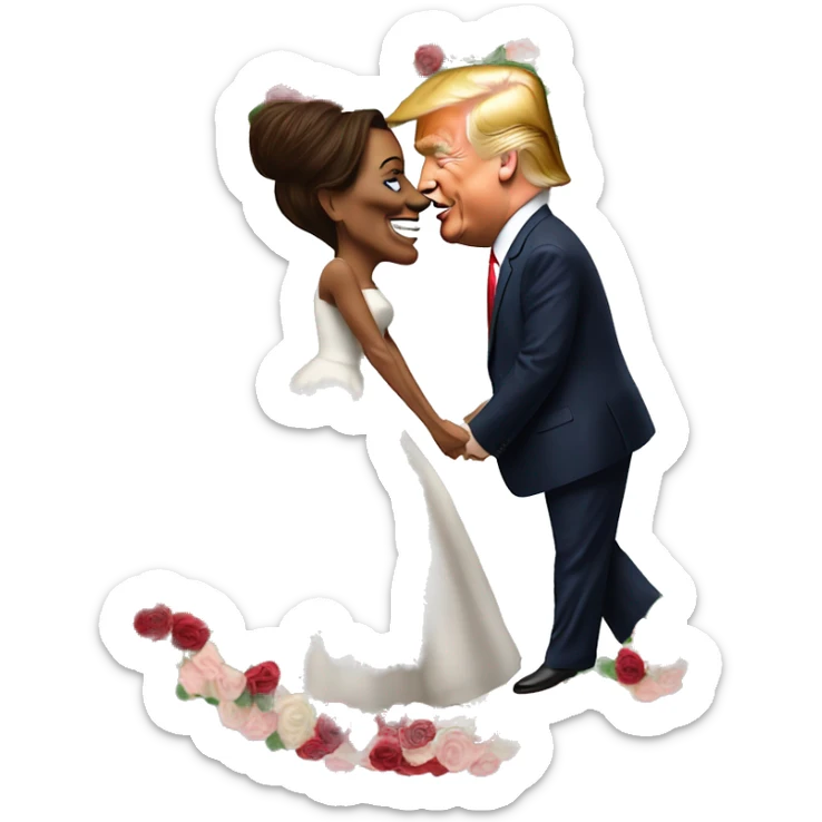 Donald trump in love with Kamala Harris at a wedding with a bunch of big fat donkeys sticker