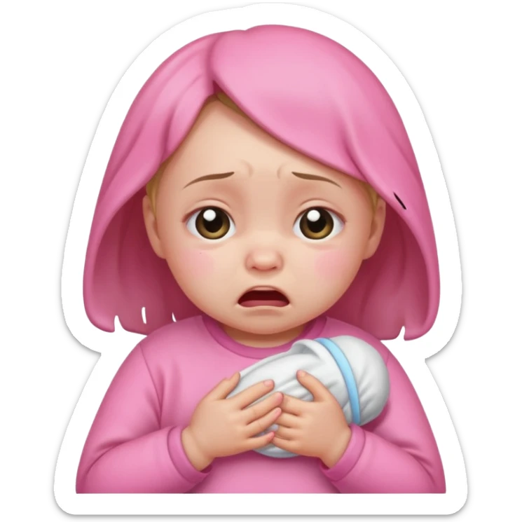 a portrait of crying baby girl, wearing pink clothes sticker