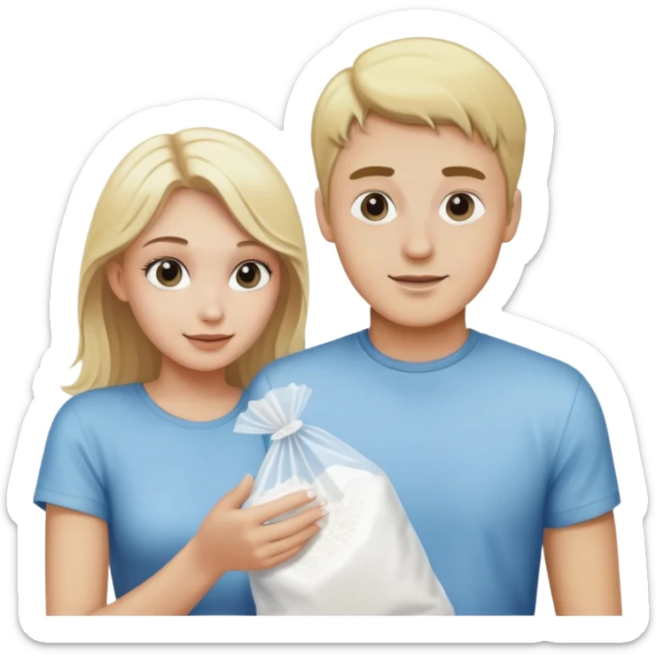 Blonde guy and blonde girl sharing a plastic bag of white powder sticker