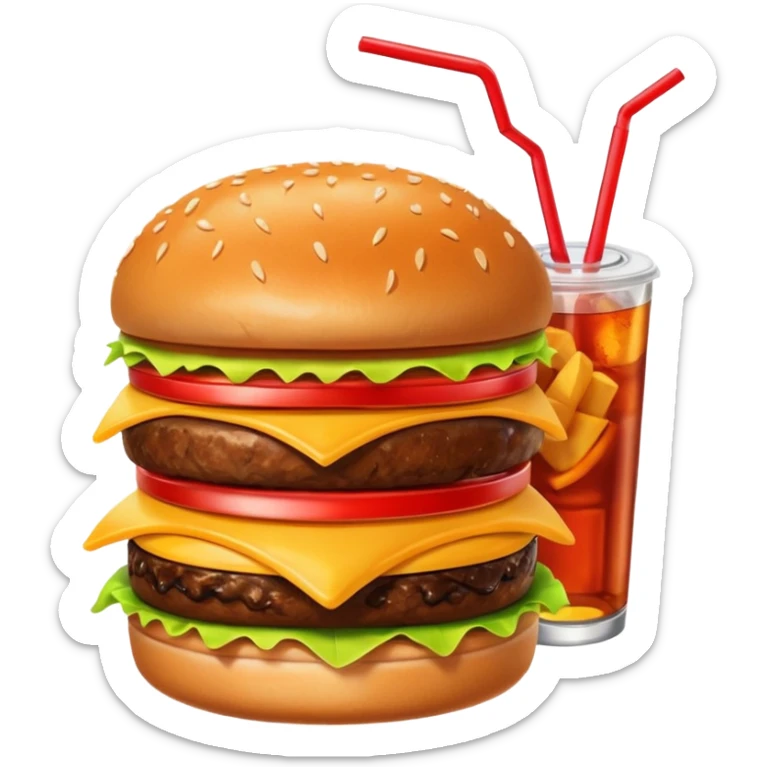 A single burger,, soft drink, fries image for my food vertical in the super app sticker