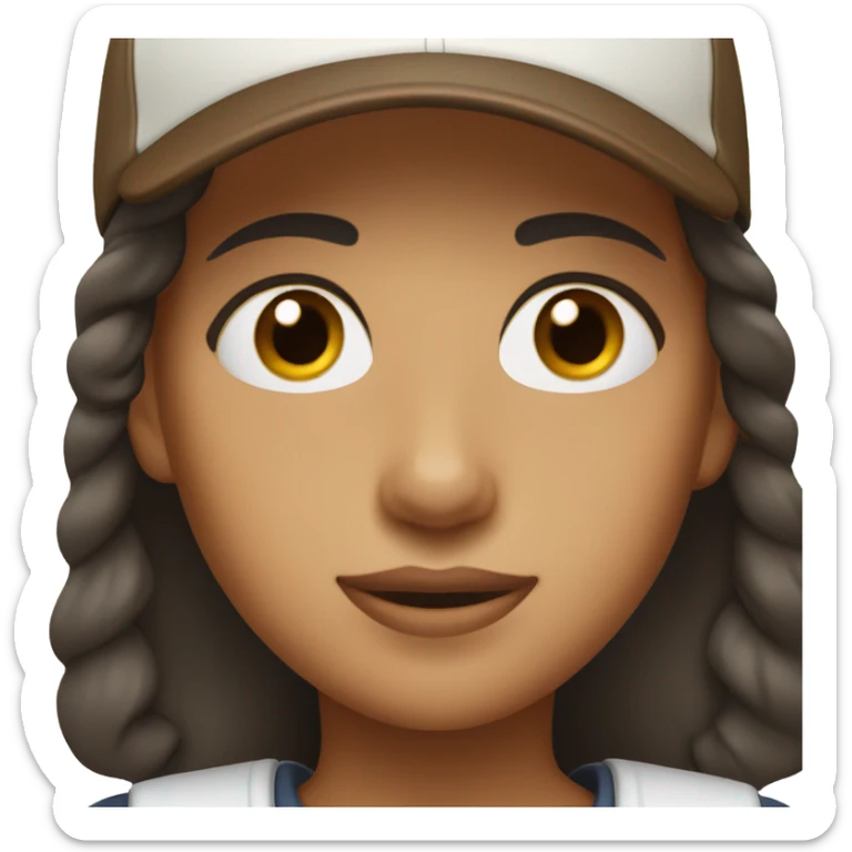 White girl with brown eyes and dark brown hair with baseball cap  sticker
