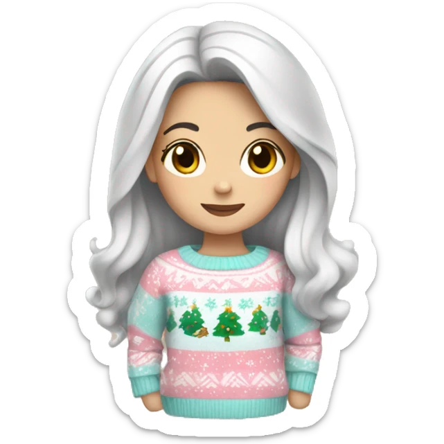 White girl with black hair wearing a Pastel Christmas sweater sticker