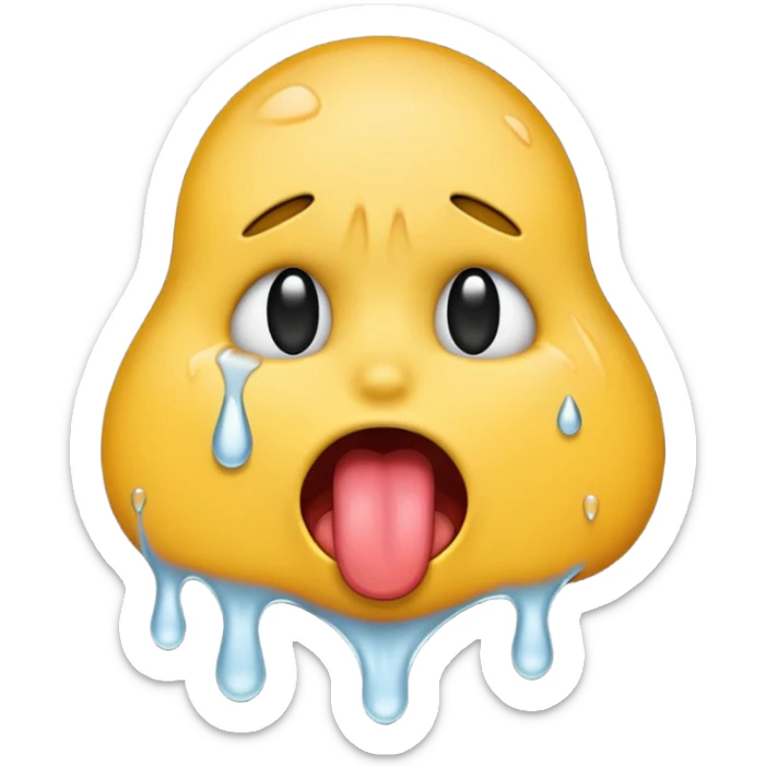 Generate a distressed and sweaty emoji with white tears dripping off of its tongue sticker
