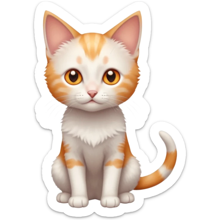 full body of very small + skinny ginger and white kitten with deep orange eyes and triangular shaped face sticker
