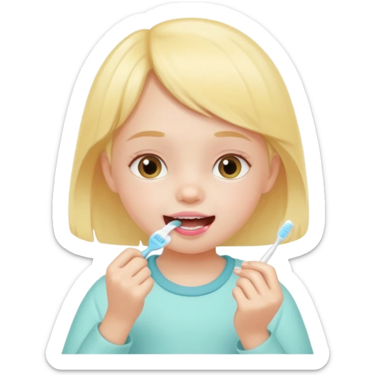 little girl brushing her teeth, pastel portrait, bright nourishing morning atmosphere, soft focus sticker