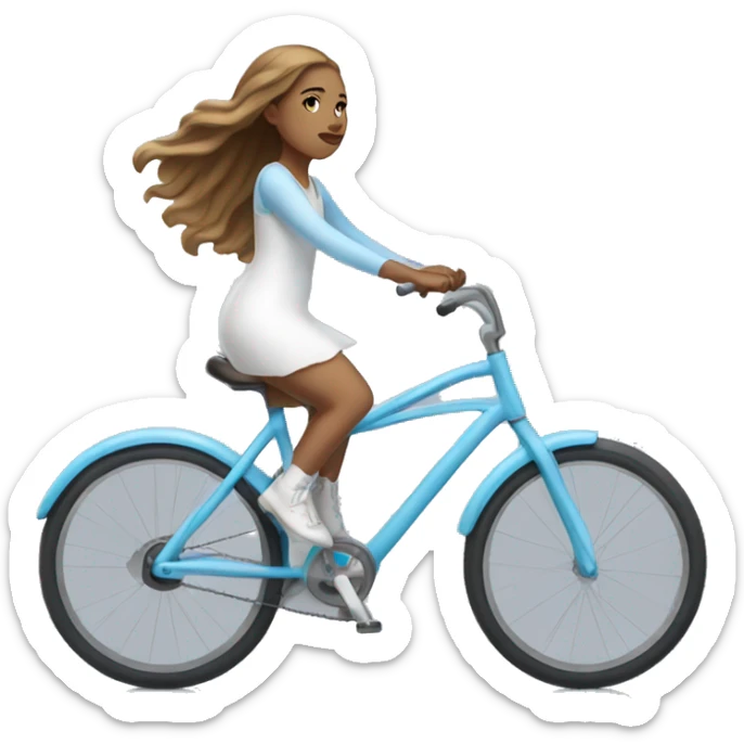 Girl riding very light blue bike, she is wearing white dress, she has long light brown hair and light skin sticker