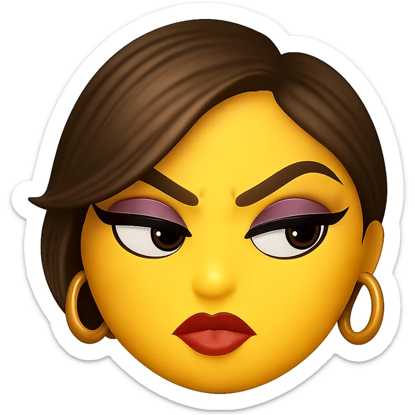 slay emoji, fierce side-eye, fashionable and chic, no background sticker
