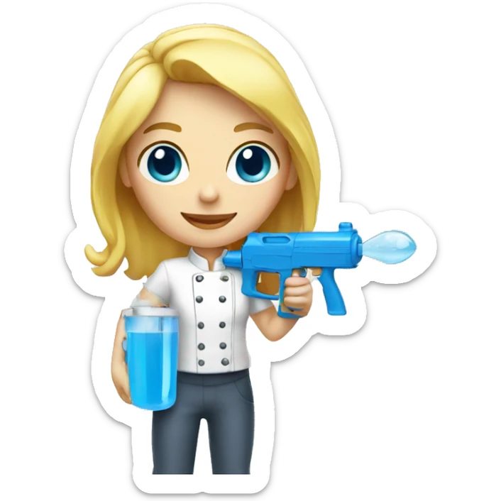 chef blond with blue eyes and white skin holding a water gun sticker