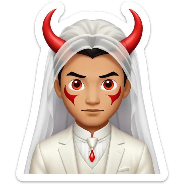 an asian male bride with the face of devil in wedding dress sticker